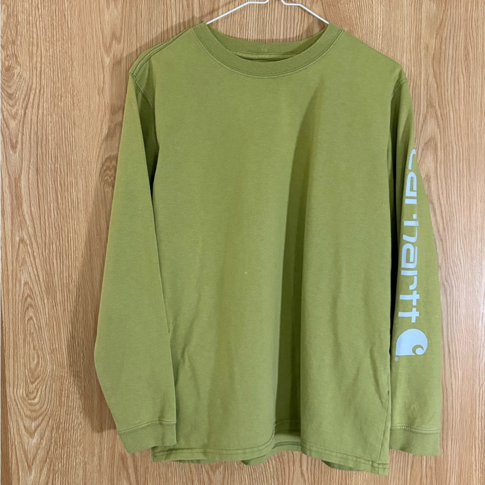 Carhartt Green Crewneck Loose Fit Logo Long Sleeve Tee Top